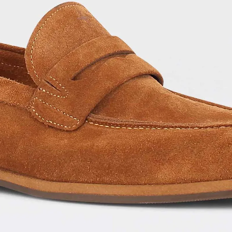 Paris - golden brown loafer til herre i semsket skinn